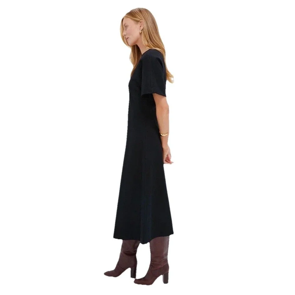 Tuckernuck Annalee Midi Dress XL Onyx Black Cinched Waist Cotton Blend Preppy